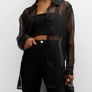 Sheer Black Button-Up Blouse